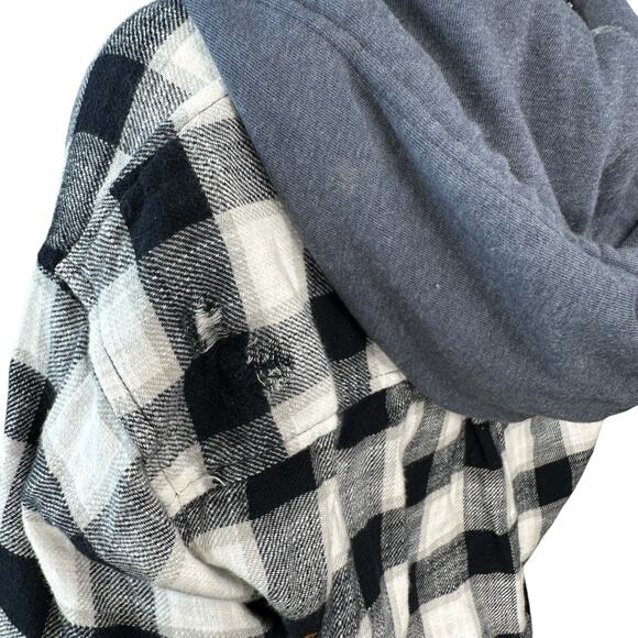 American Eagle Plaid Flannel Shirt Top Hoodie Womens Size Small Cropped - Picture 10 of 12